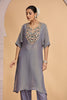 Trendy Grey Satin Silk Embroidered Kurti for Festive and Wedding Wear