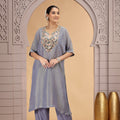 Trendy Grey Satin Silk Embroidered Kurti for Festive and Wedding Wear
