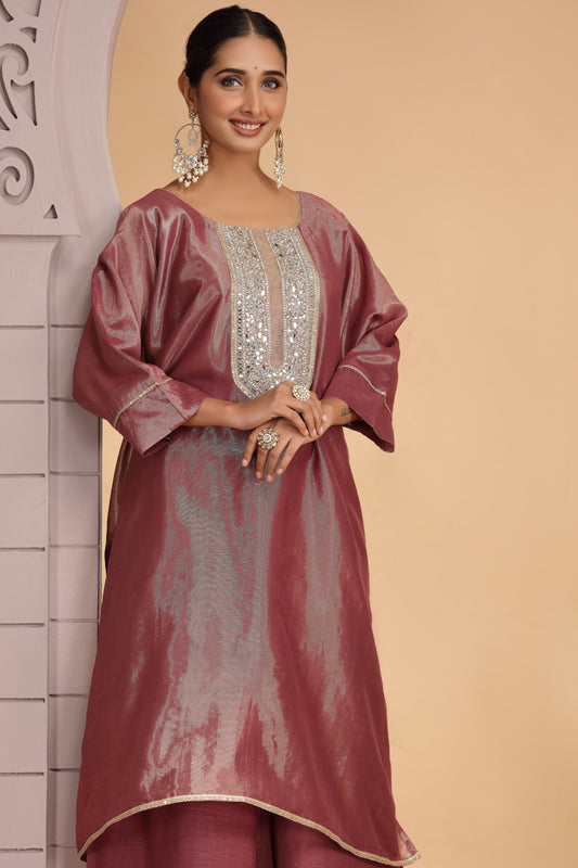 Elegant Magenta Satin Silk Embroidered Kurti for Festive and Wedding Wear