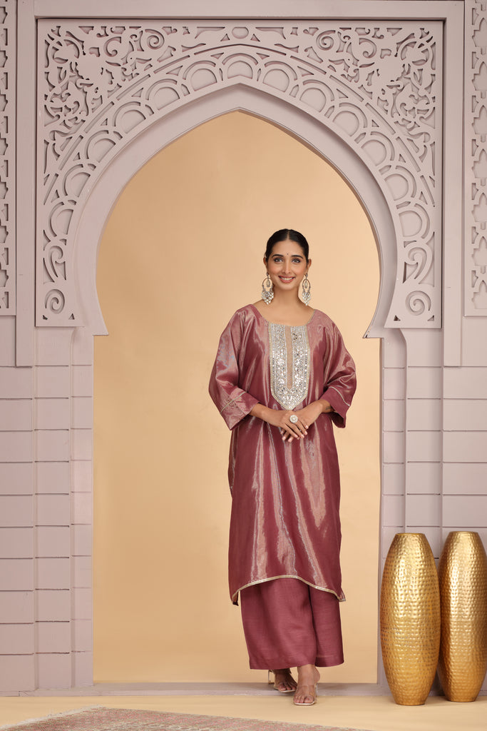 Elegant Magenta Satin Silk Embroidered Kurti for Festive and Wedding Wear