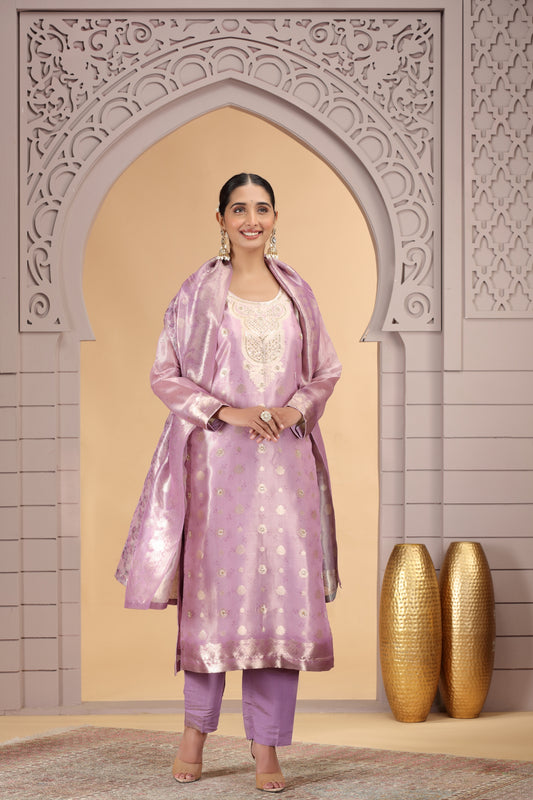 Elegant Pink Organza Printed Readymade Salwar Suit with Dupatta for Women