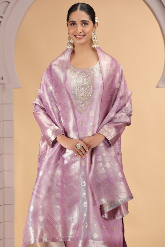 Elegant Pink Organza Printed Readymade Salwar Suit with Dupatta for Women
