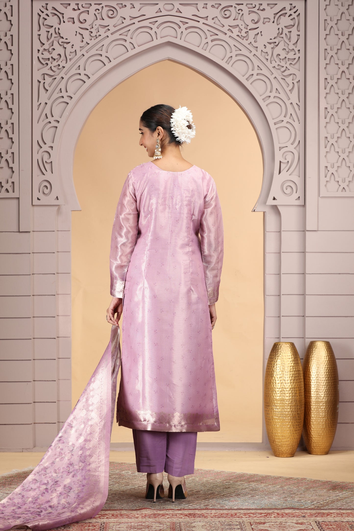 Elegant Pink Organza Printed Readymade Salwar Suit with Dupatta for Women