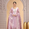 Elegant Pink Organza Printed Readymade Salwar Suit with Dupatta for Women