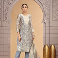Stylish Grey Organza Printed Readymade Salwar Suit with Dupatta for Women
