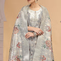 Stylish Grey Organza Printed Readymade Salwar Suit with Dupatta for Women