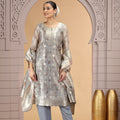 Stylish Grey Organza Printed Readymade Salwar Suit with Dupatta for Women