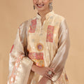 Delicate Gold Organza Printed Readymade Salwar Suit with Dupatta for Women
