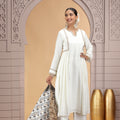 Beautiful Off White Chiffon Readymade Salwar Suit with Printed Dupatta for Women
