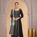 Glorious Black Chiffon Readymade Salwar Suit with Printed Dupatta for Women