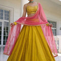 Elegant Mustard Yellow Vichitra Silk Readymade Lehenga Choli with Soft Net Dupatta