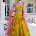 Elegant Mustard Yellow Vichitra Silk Readymade Lehenga Choli with Soft Net Dupatta