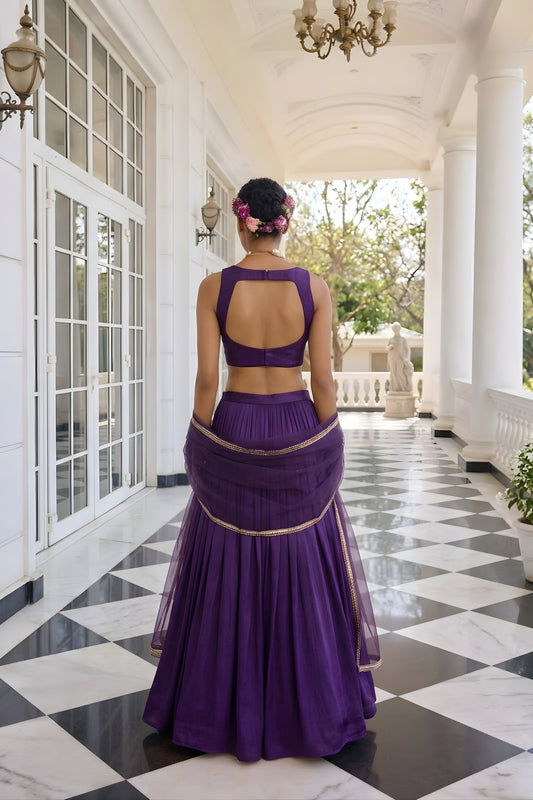 Royal Purple Silk Designer Lehenga Choli with Embroidery Work and Dupatta