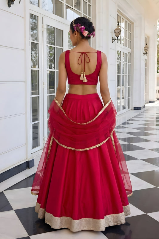 Elegant Rani Pink Silk Designer Lehenga Choli with Embroidery Work and Pink Dupatta
