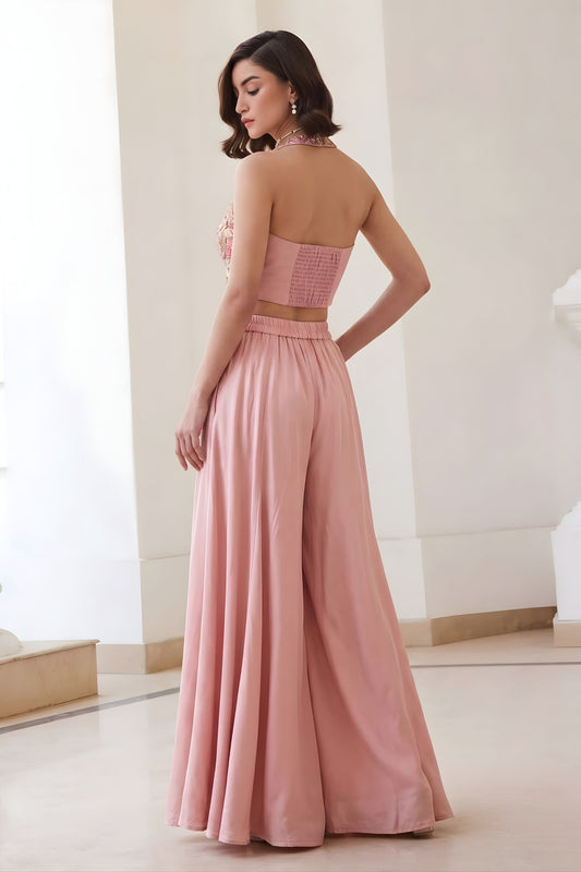 Elegant Blush Pink Readymade Waistcoat Palazzo Set for Party Wear