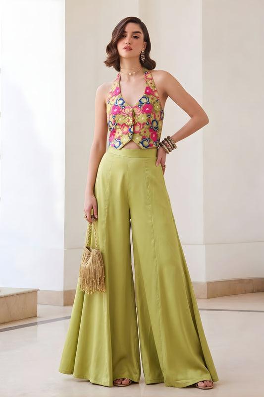 Wonderful Pista Green Readymade Waistcoat Palazzo Set for Party Wear