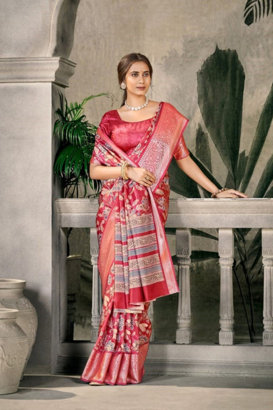Designer Banarasi Silk Saree in Red for Wedding Festive Wear