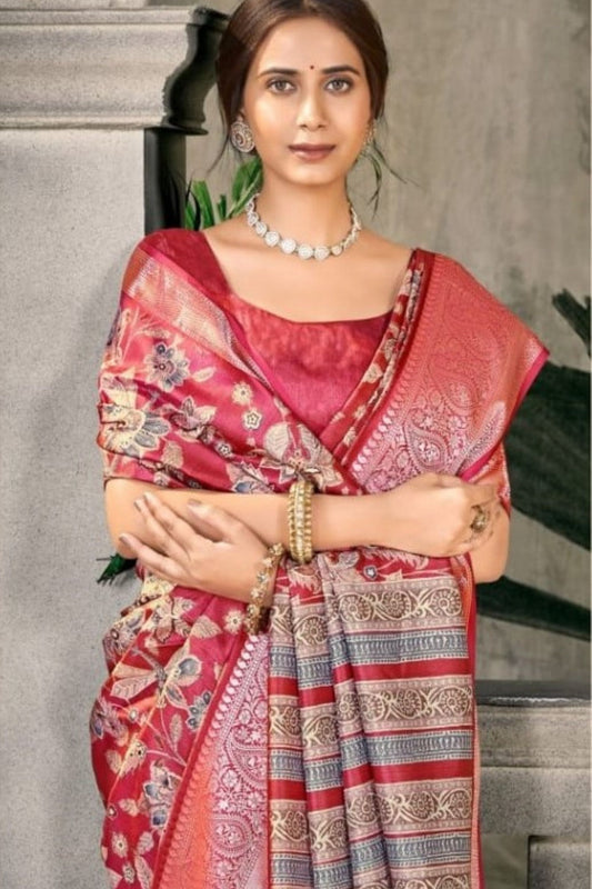 Designer Banarasi Silk Saree in Red for Wedding Festive Wear