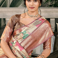 Elegant Beige Banarasi Silk Saree Wedding Festive Wear