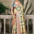 Designer Multicolor Banarasi Silk Saree with Rich Copper Zari Border for Wedding 