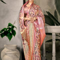 Stylish Pink Banarasi Silk Saree with Geometric Weaving  for Wedding 