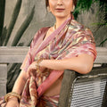 Stylish Pink Banarasi Silk Saree with Geometric Weaving  for Wedding