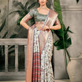 Elegant White Banarasi Silk Saree with Checked Pallu for Wedding 