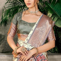 Elegant White Banarasi Silk Saree with Checked Pallu for Wedding