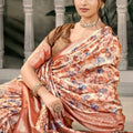 Elegant Cream Banarasi Silk Saree Copper Zari Border Wedding