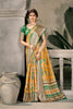 Yellow Banarasi Silk Saree with Green Floral Print for Wedding Festive Wear