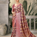 Maroon Banarasi Silk Saree with Golden Floral Weaving  for Wedding Festive Wear