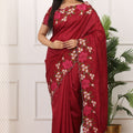Red Silk Saree with Floral Embroidery Border Designer Blouse