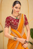 Mustard Yellow Georgette Saree with Heavy Embroidered Maroon Blouse