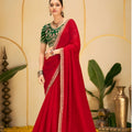 Red Georgette Saree with Heavy Embroidered Green Blouse