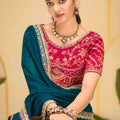 Teal Blue Georgette Saree with Heavy Embroidered Pink Blouse