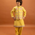 Charming Mustard Yellow Viscose Silk Embroidered Kurta Set with Floral Nehru Jacket