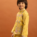 Charming Mustard Yellow Viscose Silk Embroidered Kurta Set with Floral Nehru Jacket