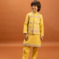 Charming Mustard Yellow Viscose Silk Embroidered Kurta Set with Floral Nehru Jacket