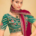 Wine Color Georgette Saree with Heavy Embroidered Green Blouse