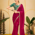 Wine Color Georgette Saree with Heavy Embroidered Green Blouse