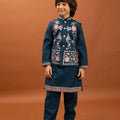 Elegant Teal Blue Viscose Silk Embroidered Kurta Set with Floral Nehru Jacket