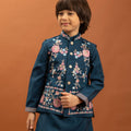 Elegant Teal Blue Viscose Silk Embroidered Kurta Set with Floral Nehru Jacket
