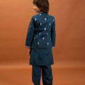 Elegant Teal Blue Viscose Silk Embroidered Kurta Set with Floral Nehru Jacket