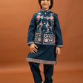 Elegant Teal Blue Viscose Silk Embroidered Kurta Set with Floral Nehru Jacket