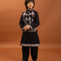 Stylish Black Viscose Silk Embroidered Kurta Set with Floral Nehru Jacket