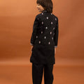 Stylish Black Viscose Silk Embroidered Kurta Set with Floral Nehru Jacket