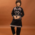 Stylish Black Viscose Silk Embroidered Kurta Set with Floral Nehru Jacket