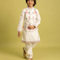 Graceful White Viscose Silk Embroidered Kurta Set with Floral Nehru Jacket