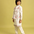 Graceful White Viscose Silk Embroidered Kurta Set with Floral Nehru Jacket
