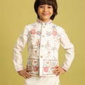 Graceful White Viscose Silk Embroidered Kurta Set with Floral Nehru Jacket